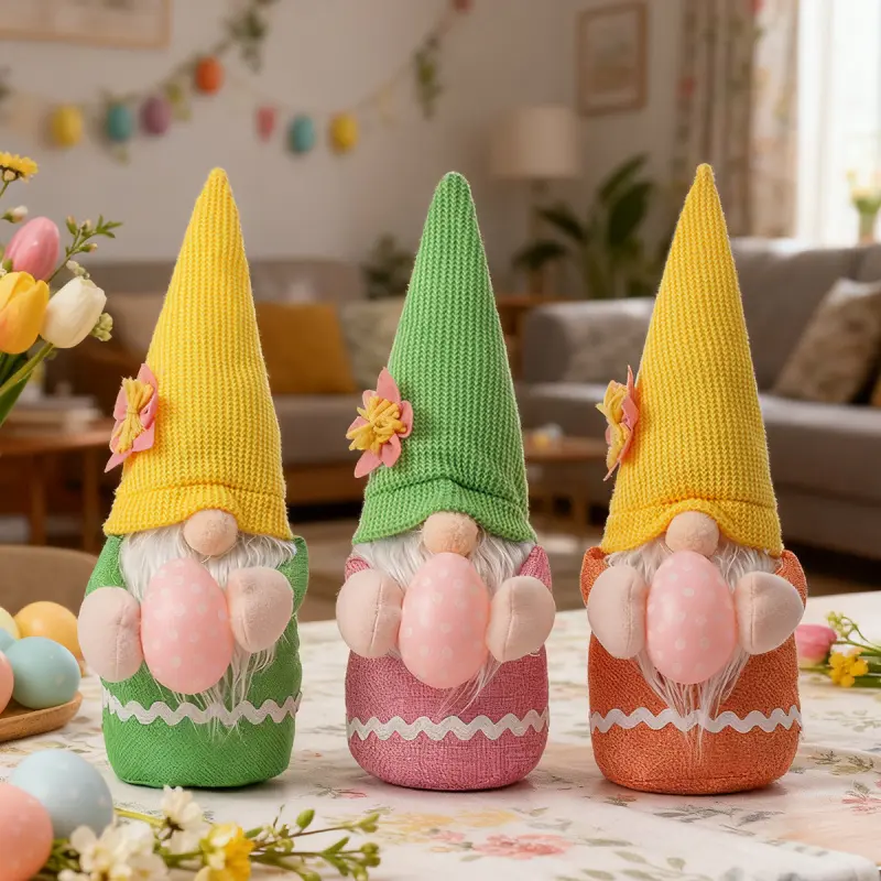 New Easter Decorations Scene Setup Cartoon Bunny Cute Faceless Doll Easter Egg-Holding Plush Toy