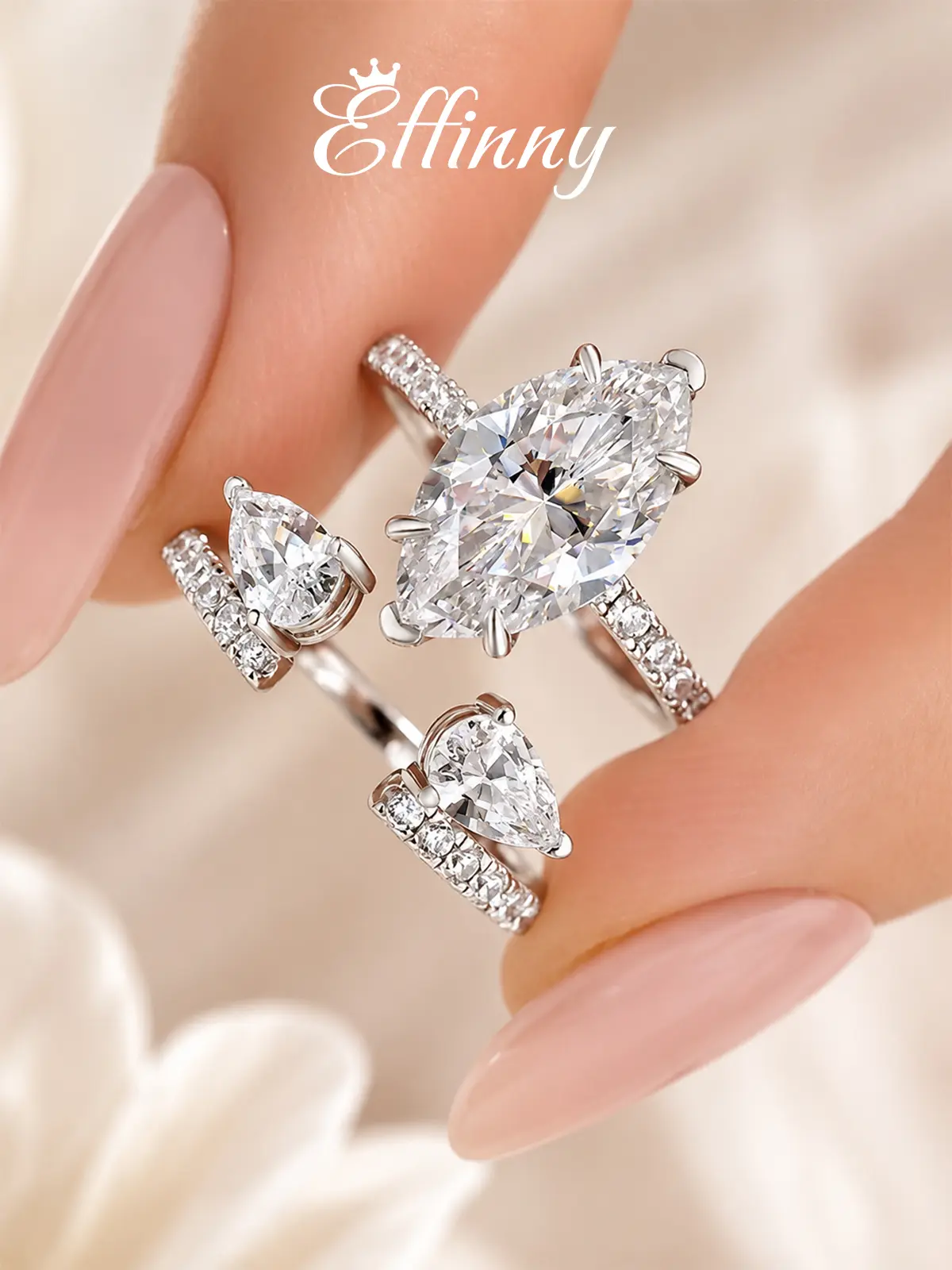 Effinny Tarnish-resistant 4.0ct 14K Golde Plated Marquise Cut Wedding Ring Set With Open Band, Fashion Promise Jewelry, 5A Grade Cubic Zirconia Women's Ring for Travel-friendly