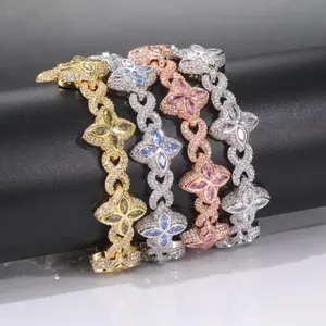 SSS new four-leaf clover bracelet, full of diamonds artificially inlaid with 5A-grade zircon eight-character versatile Cuban bracelet hot trend