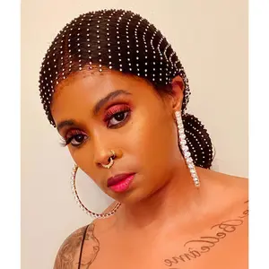 Black Mesh Rhinestones Head Scarf Wrap Headpiece