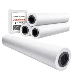 Wide Format Paper, 24 in x 150 ft Plotter Paper, 4 Rolls CAD Bond Rolls with 2 in Core, 20 LB Bond Paper Rolls, Idea for CAD Drawings, Engineering Plans, GIS Maps & Architectural Designs