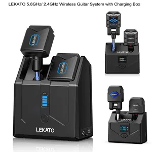 LEKATO JW-06 Wireless Guitar System with Charging Box, 5.8GHz Audio Wireless Transmitter Receiver Wireless, Guitar Transmitter and Receiver, Rechargeable Wireless Audio System for Electric Guitar Bass, Back to School