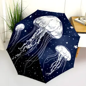 1 PC Automatic Folding Umbrella - Jellyfish in the Night Sky Pattern, Portable & Foldable Design with 8 Ribs, Merry Christmas Pattern,Casual Outdoor Accessory Halloween and Christmas Birthday Gifts. H00192