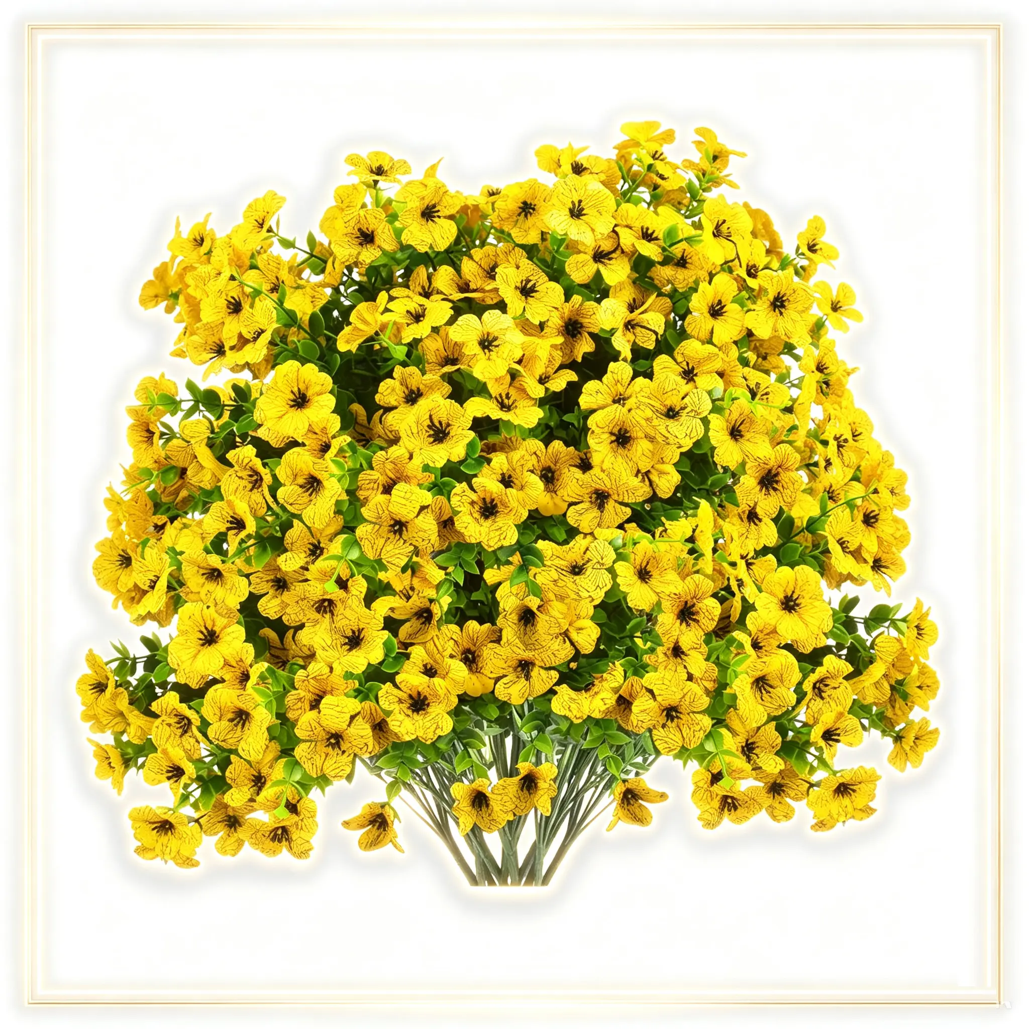 Mion Decor 10 Bundles Yellow UV Resistant Artificial Flowers, No Fade Faux Silk Plants For Spring Summer Porch, Window Box, Indoor Outdoor Decor