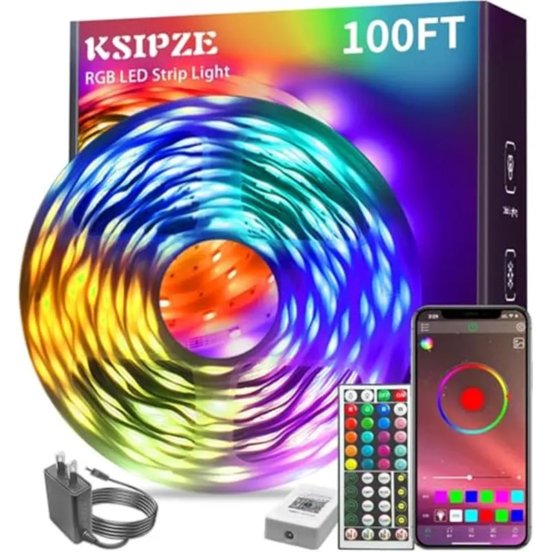 100ft Led Strip Lights RGB Music Sync Color Changing Led Lights with Smart App Control Remote Led Lights.