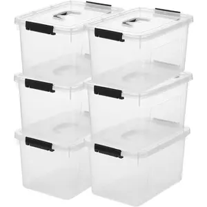 Clear Storage Latch Box 12 Quart Plastic Organizing Box Bin with Lid and Black Handles 6Pack