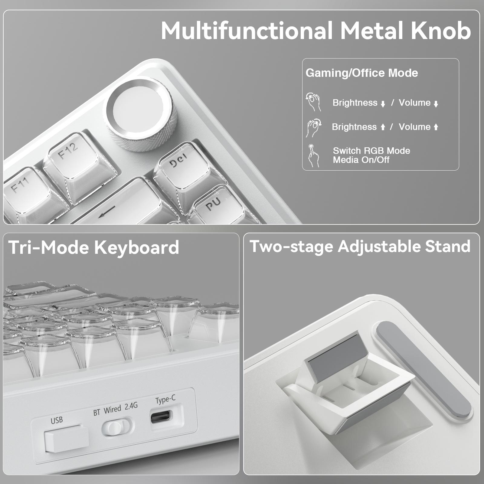 [New]SOLAKAKA A75 Crystal White Wireless Keyboard, Cute RGB 75% Mechanical Keyboard, Tri-Mode Bluetooth/2.4G/USB-C, Creamy Caramel Latte Linear Switch, Hot Swappable Aesthetic Keyboard for PC Mac Laptop