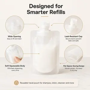 3-piece set of travel refillable flat sachets, suitable for shampoo, liquid lotion and cosmetic dispensers, available in 1.01oz, 1.69oz and 3.38oz sizes, Makeup Container (Model: DM504)