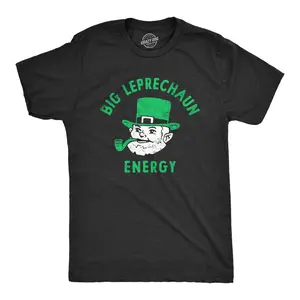 Mens Funny T Shirts Big Leprechaun Energy St Patricks Day Novelty Tee for Men Mens Funny T Shirts Cool Vintage Fashion T-Shirt Gift Classic Menswear Saint Patrick's Day Apparel for Men Novelty Tees for Guys Black -