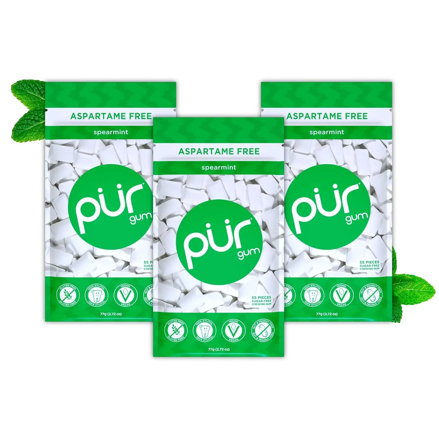 PUR Gum | Aspartame Free Chewing Gum | 100% Xylitol | Natural Wintergreen Flavored Gum, 55 Pieces (Pack of 6)