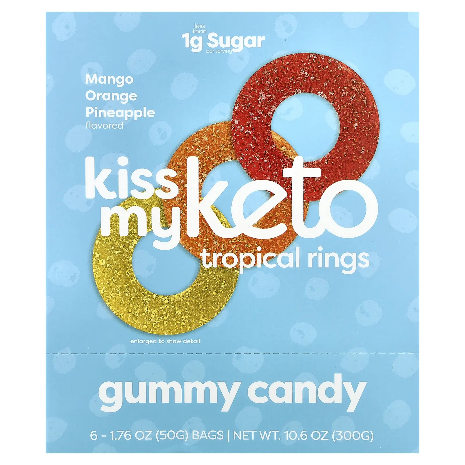Kiss My Keto Gummy Candy, Tropical Rings, Mango Orange Pineapple, 6 Bags, 1.76 oz (50 g ) Each