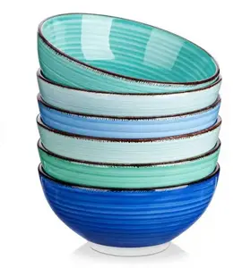 6-Piece Bowls Set - Cereal Bowls - Blue Assorted