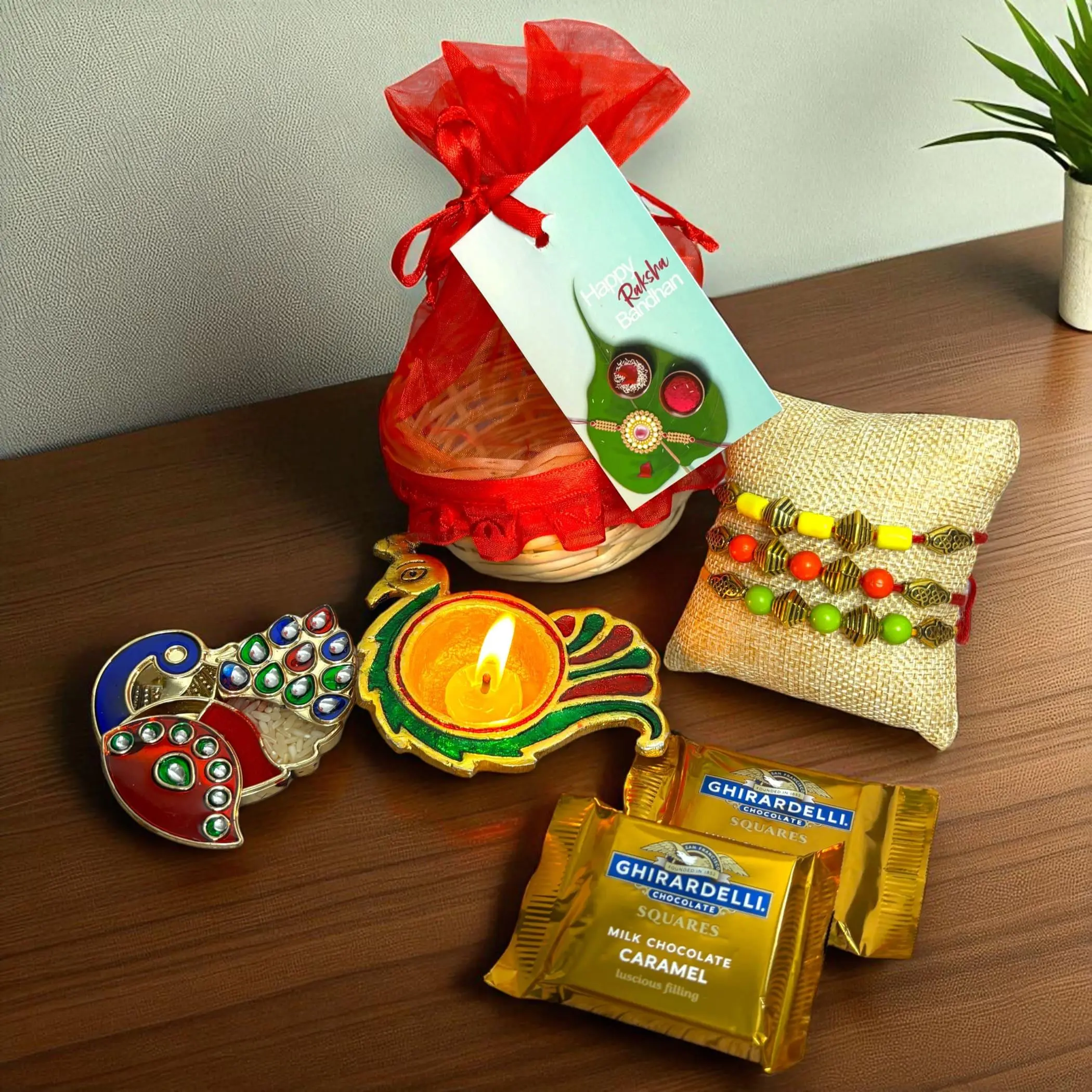 Cherished Raksha Bandhan Gift Moments | Exclusive Rakhi Gift Hamper | Handcrafted Rakhis with Gift Basket & Chocolates | Made in Michigan