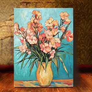1pc Van Gogh Oleanders Canvas Wall Art - Vintage Floral Print, Wooden Framed Ready to Hang, 11.8x15.7 Inch Colorful Home Decor for Living Room & Bedroom, Ready to Hang Art| Artistic Wall Decor| Earthy Tones Art, Painting Wall Decor
