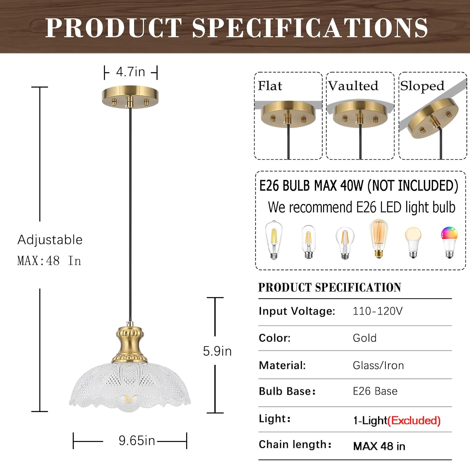 Island Pendant Lights for Kitchen, Clear Glass Pendant Light Fixtures, Modern Farmhouse Hanging Light for Kitchen Island Sink Dining Room Bedroom Cafe Bar, E26 Base (Transparent, 1 Pack)