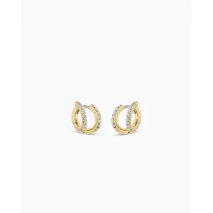 gorjana – Shimmer Double Huggies – 18K Gold-Plated Huggie Hoop Earrings – Versatile & Chic Jewelry