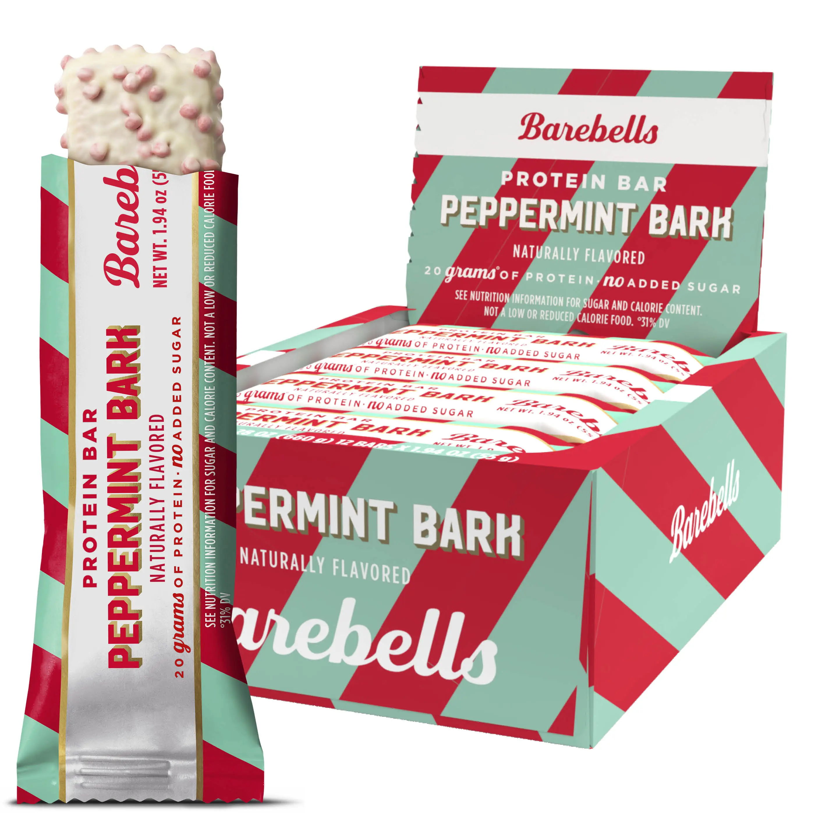 Barebells Protein Bars Peppermint Bark - 12 Count, 1.9oz Bars - Protein Snacks with 20g of High Protein - Protein Bar with 1g of Total Sugars - On The Go Protein Snack & Breakfast Bar