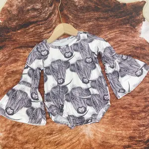 baby girl clothes highland cow  baby western fashion bell sleeve baby winter bubble romper