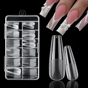 120Pcs Long Coffin Nail Tips - Pre-shaped Half Matte Full Cover Fake Nails Gel Tips American Capsule Nails Clear Long Coffin Press On Nails Home DIY Extension  for Salon and Home Nail Art Manicure Nails Press Ons