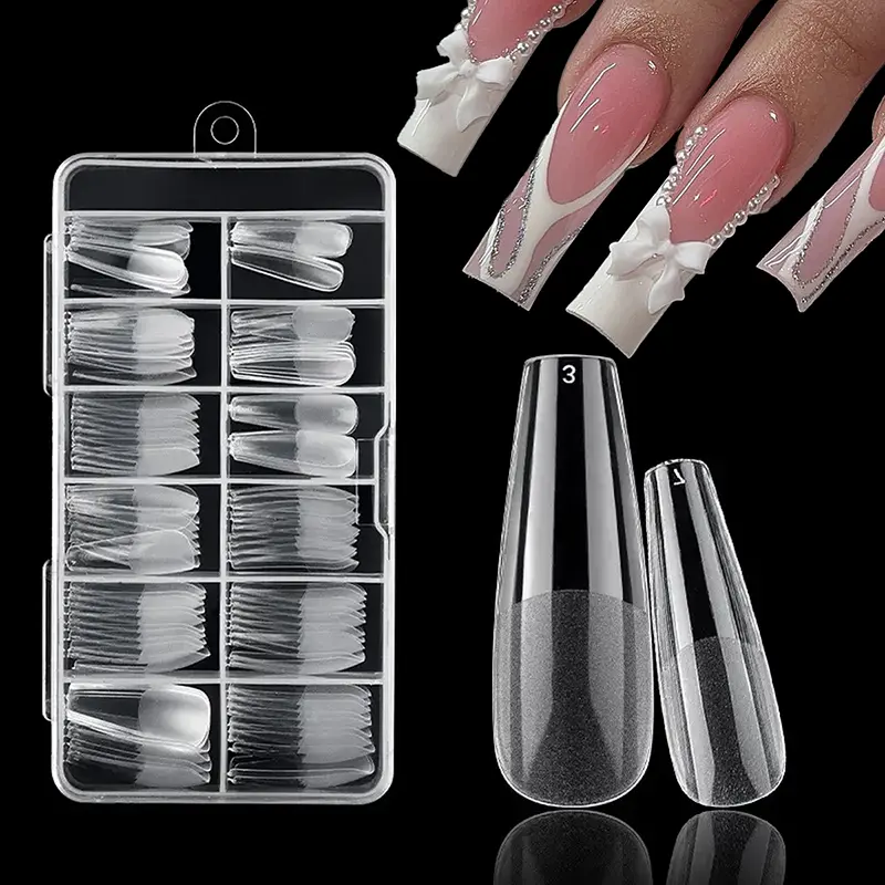 120Pcs Long Coffin Nail Tips - Pre-shaped Half Matte Full Cover Fake Nails Extensions Gel Tips American Capsule Nails Clear Long Coffin Press On Nails Home DIY Extension  for Salon and Home Nail Art Manicure Nails Press Ons Glossy False Nails