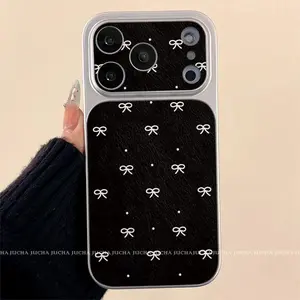 Trendy Korean INS Black Polka Dot Bow Tie Leather Phone Case For iPhone17 Air 16 15 14 13Pro Max Plus Shockproof Anti Fall Cover