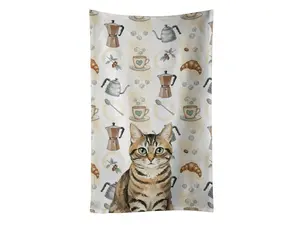 Carolines Treasures FNT1383KTWL 25 x 15 in. Mackerel Tabby Brown Cat Coffee Time Kitchen Towel