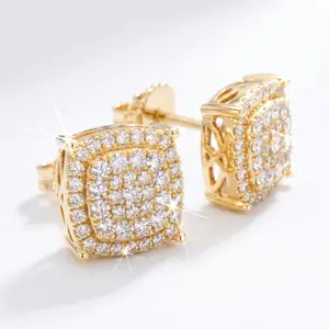 Iced Out Square Stud Earrings for Men Women Sparkling AAAAA CZ Hip Hop Bling Earrings Gold Tone Square Halo Studs Jewelry Birthday Mother's Day Christmas Anniversary Valentines Gift for Boyfriend Girlfriend Unisex