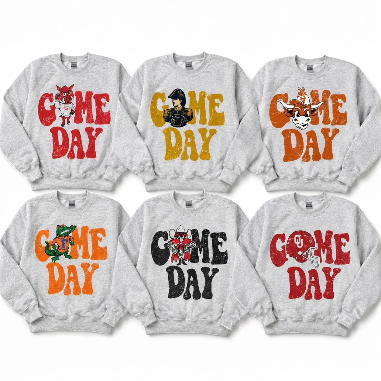 Retro Game Day Crewneck Sweatshirt, Unisex Vintage-Style Pullover, Ash Cotton for Sports Fans, Custom Football Sweatshirt