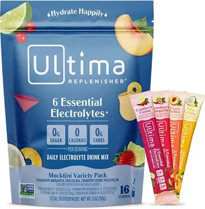 Ultima Replenisher Sugar-Free Daily Electrolyte Drink Mix–Mocktini Variety, 20 Stickpacks–Hydration Packets with 6 Key Electrolytes & Trace Minerals–Keto Friendly, Vegan, Electrolyte Powder