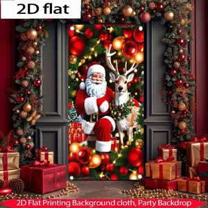 2D Flat 1pc Christmas Door Hanging Cover Banner Santa Reindeer Xmas Backdrop Front Door Decoration New Year Party Supplies Home Decor Holiday Parties, Outdoor Banners, Party Decorations Banners