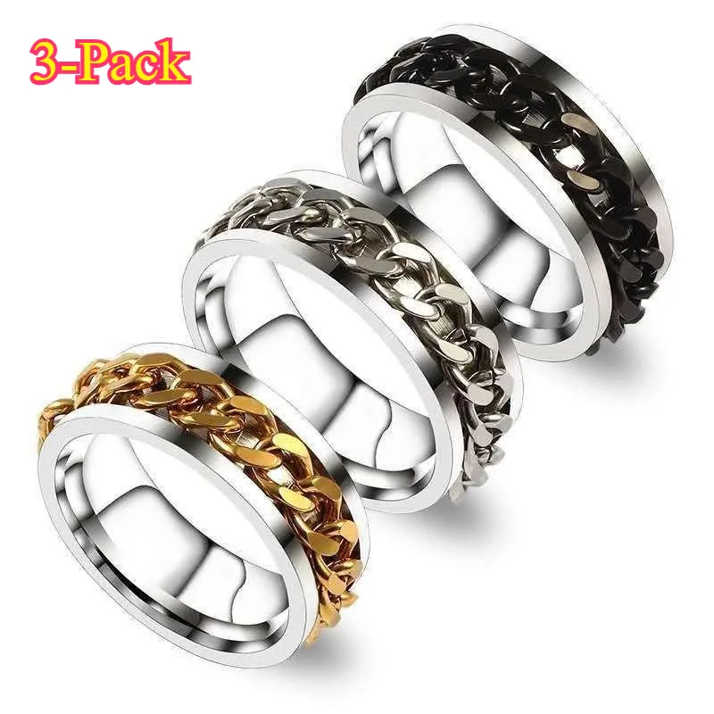 Unisex 2-Pack Minimalist Titanium Steel Round Band Spinner Rings - DIY Bag Accessory, Metal Bottle Opener, Fidget Tool for Personal Use, Relieve Anxiety, Casual Wear, Durable, Secure Fit, Comfortable Stylish, Black and Gold (2pack)