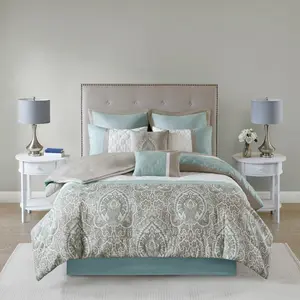 212 MAIN 510 Design 5DS10-0052 Josefina Damask Print Comforter Set, Blue - Cal King, 8-Piece Reptile & Amphibian Decoration