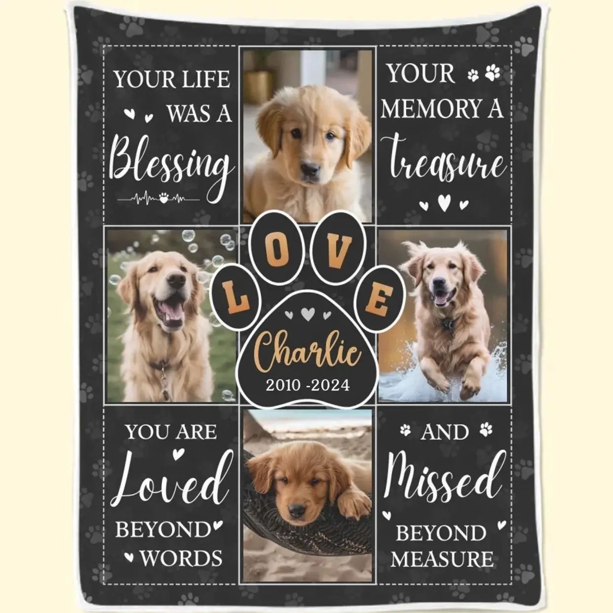 Personalized Pet Memorial Blanket, Custom Photo Sympathy Throw, Pet Loss Gift for Dog & Cat