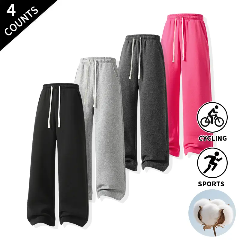 Men’s 4-Pack Straight-Leg Sweatpants, Elastic Drawstring Waistband, Casual Athletic Track Pants for Everyday Streetwear