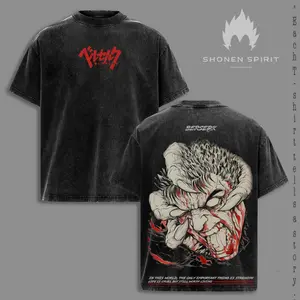 Guts Berserk Washed Apparel, Black Swordsman Merch, Brand Of Sacrifice Clothes, Vintage Washed Oversized Tee/Hoodie, Berserker Armor Graphic, Dragonslayer Sword Fashion, Dark Fantasy Gear.