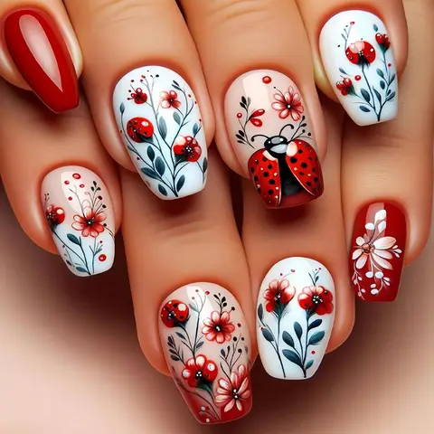 Spring Floral Wearable False Nails in, Short Square Fresh Design for Parties and Daily Wear, Easy Application Floral Acrylic Nails, Flower Design Nails, Nail Designs