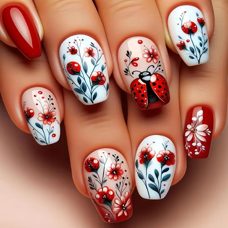 Spring Floral Wearable False Nails in, Short Square Fresh Design for Parties and Daily Wear, Easy Application Floral Acrylic Nails, Flower Design Nails, Nail Designs