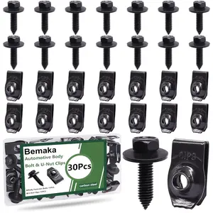 30Pcs Automotive Body Bolt & U-Nut Clips Kit, Multipurpose Fender Bolts Body Fastener Clips for Most Cars Bumper Engine Splash Shield