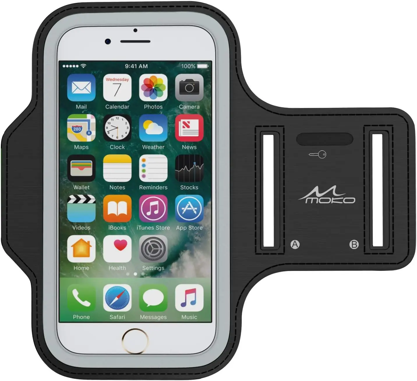 MoKo Phone Armband, Water Resistant Running Cell Phone Armband with Key Holder Adjustable Band Compitable with iPhone 11 Pro, X, Xs, 8, 7, 6, 6s, 5s, 5c, SE, 5, 4S,4 for Walking Fitness, Black