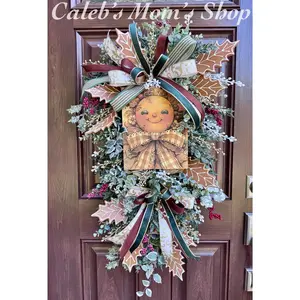 Rustic Gingerbread Christmas Swag Wreath | Rustic Farmhouse Holiday Décor