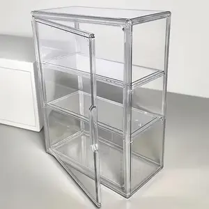 3-Tier Transparent Display Case with  Doors, Heavy-Duty Acrylic Construction, No Assembly Required - Modern Design Transparent Display Case Suitable for Shops, Home Offices, and Collectibles - A Space-Saving Organizer