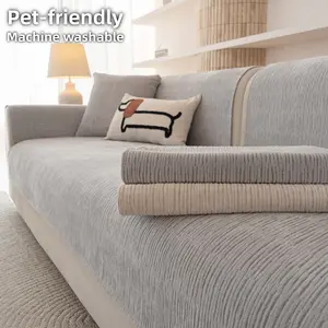 Chenille Sofa Cushion Cover, 1 Count Solid Color Pet Friendly Couch Cover, Non Slip Couch Protector Sofa Mat, Machine Washable Sofa Towel for Dogs Cats, Soft Anti Scratch Sofa Blanket for 1 2 3 4 Seater or L Shaped Sectional, Washable Sofa Slipcover