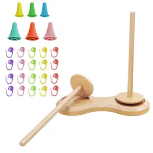 1Set Wooden Yarn Holder Handmade Wooden Yarn Rack with Crochet Additions, Tangle-Free Yarn Spinner for Crocheting And Knitting, Stable Craft Organizer, Yarn Storage