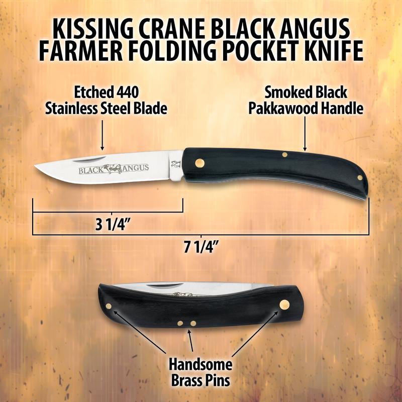 Kissing Crane Black Angus Pocket Farmer Folding Pocket Knife