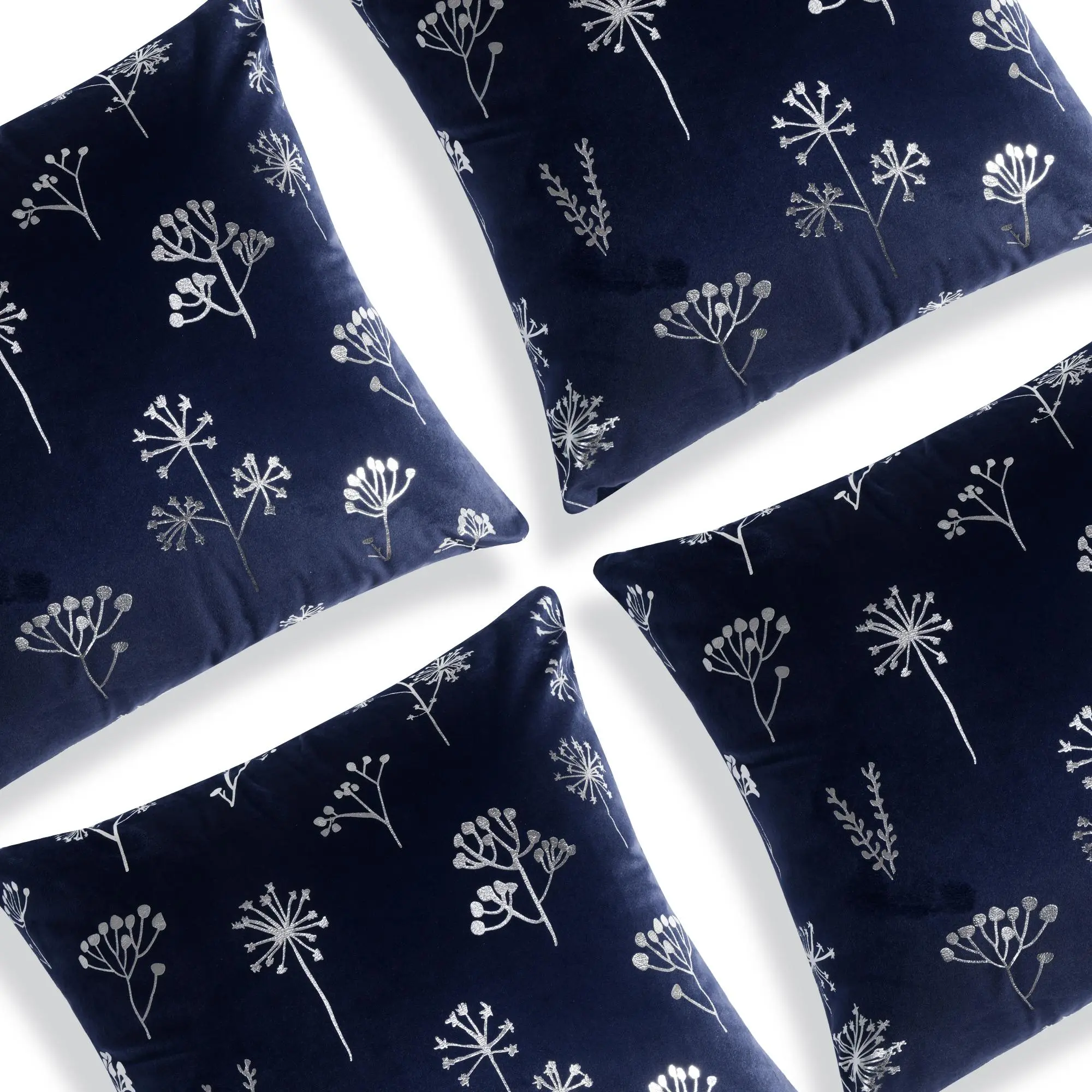 Deconovo Winter Floral Cushion Cover – Faux Ultra-Soft Fabric with Silver Foil Print