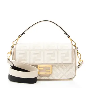 Pre-owned FENDI Canvas Crossbody Bags FF Embroidered Baguette Shoulder Bag