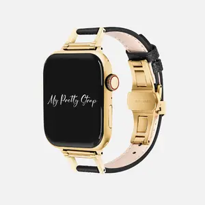 My Pretty Strap – Compatible Apple Watch Band – Stainless Steel & Premium Leather iWatch Strap for Women – Series 1–10, SE & Ultra (38MM / 40MM / 41MM / 42MM / 44MM / 45MM / 49MM) – Black, White – Bella