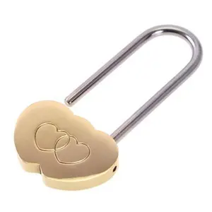 3.5" Solid Brass Double Heart Love Lock - Keyed Padlock for Weddings, Milestone Occasions, Engraved, 3.5 x 2 x 0.3 in, 2.39 oz