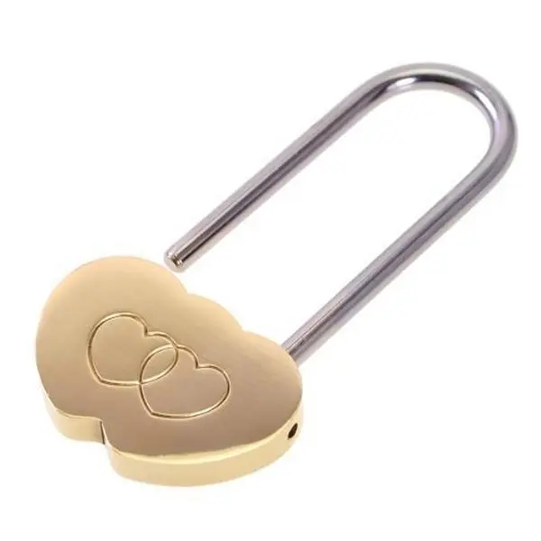 3.5" Solid Brass Double Heart Love Lock - Keyed Chrome Box/Cabinet Padlock with Long Shackle, Engraved for Weddings, Milestone Occasions, 3.5x2x0.3 in, 2.39 oz