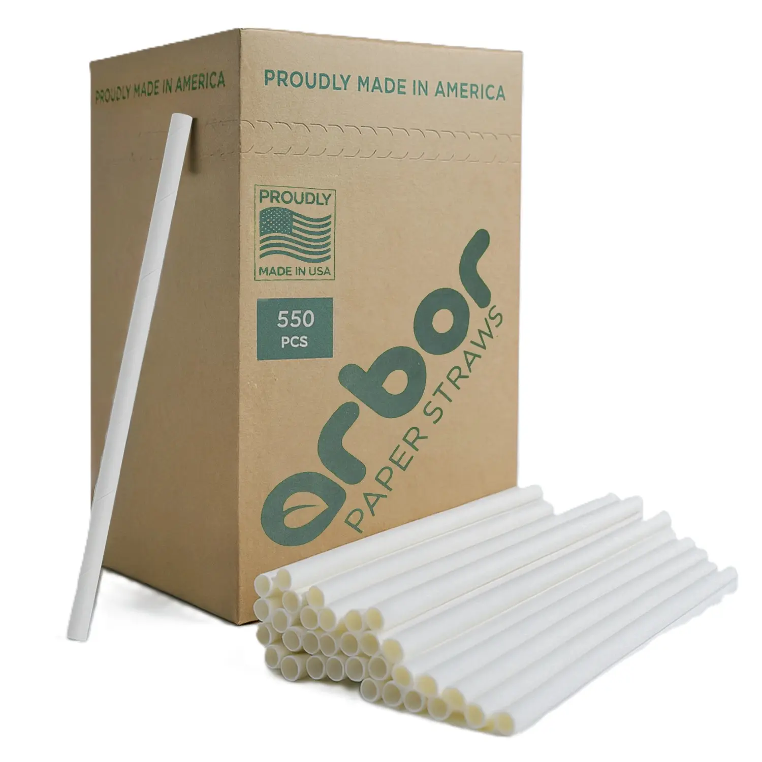 Arbor Paper Drinking Straws 7.5 Inch White 550 Count | Eco Friendly Disposable Paper Straws for Cold Drinks, Juice & Party Supplies | Durable Compostable Drinking Straws Bulk Pack